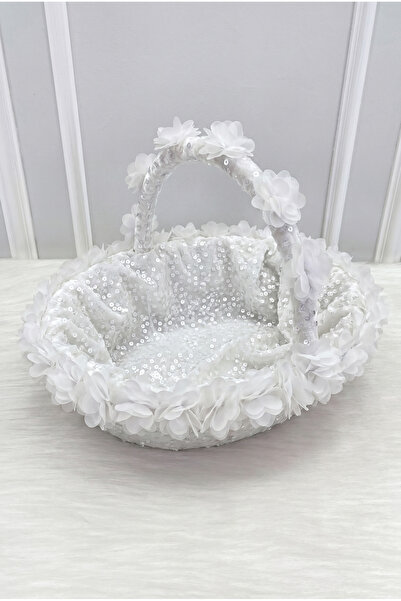 ZEYMERADE White Bridal Henna Night Basket, Sparkling Sequin Velvet and Three-...