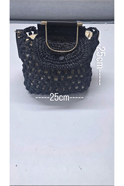 Zümrüdüanka Handmade El örmesi Siyah renk rafya ipinden çanta