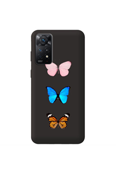 Other Xiaomi Redmi Note 11 4G Triple Butterfly Black Colored Silicone TPU Θήκη