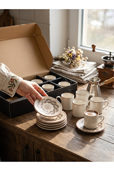 HAZEYA SERAMİK Turkish Coffee Cup Set for 6 People