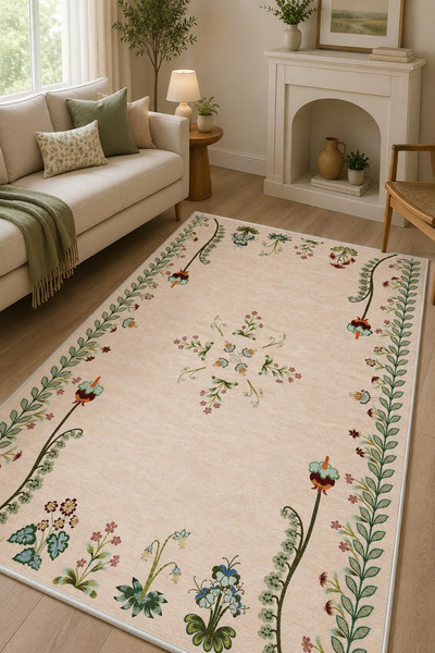 Dally Home Dijital Kaymaz Baskılı Yıkanabilir Desenli Salon Halısı Mutfak Hal...