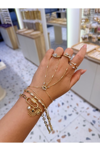 SU PERİSİ TAKI BİJUTERİ Kararmaz Gold Double Chain Eye Model Şahmeran