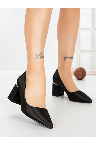 Festissimo Pantofi cu toc gros negri din material textil Silveta