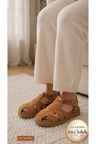 MİSSWEMODASHOES Women's Tan Color Gladiator Closed-Front Sandals