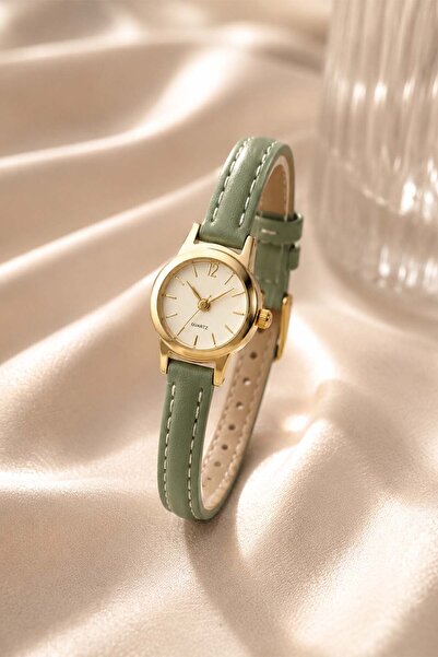 GANYMET Leny Women's Wristwatch Green Thin Cord Gold Case White Dial Minimal ...