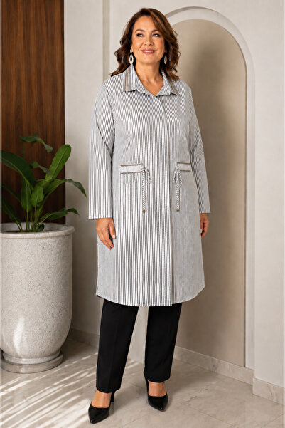 bihan store Women's Striped Collar Stone Embroidered Long Tunic Shirt 62181-B...