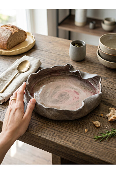 HAZEYA SERAMİK Special Design Handmade Stoneware Salad, Presentation, Dining, Serving and Decor Plate