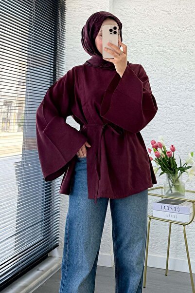 MELEK ARAZ Yandan Yırtmaçlı Volan Kol Modal Bluz – Bordo