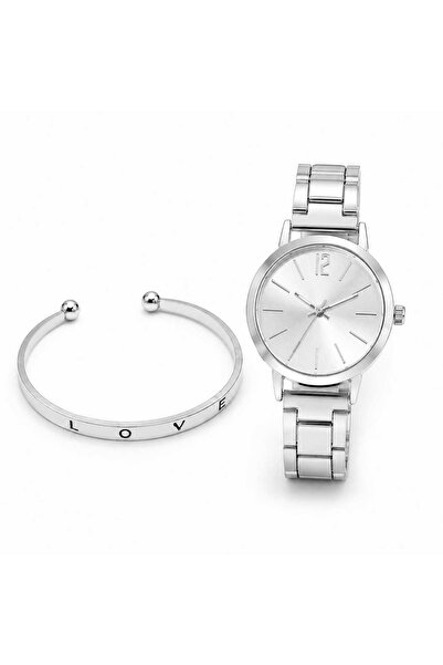 Nevara Women's Silver Watch Set with Metal Bracelets - Stylish Stainless Stee...