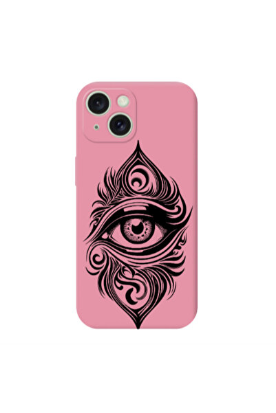 Other Apple iPhone 15 Plus Eye patterned drawing Pink Colored Silicone TPU Θήκη