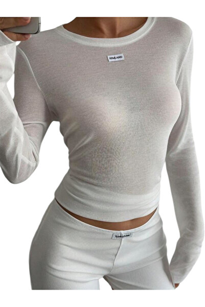 OEM Bluza pentru femei alba, cu maneca lunga si guler rotund, marimea L
