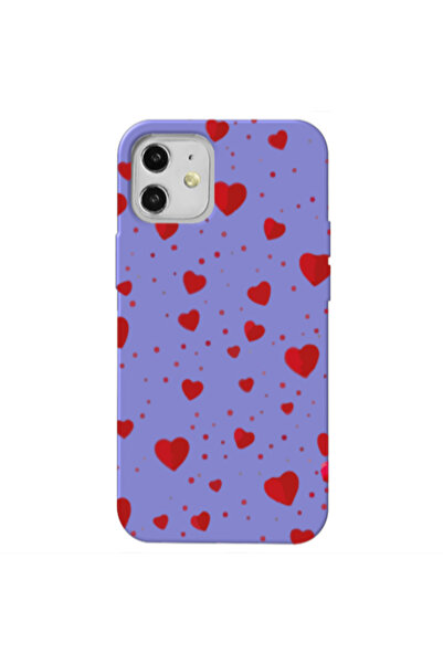 Other Apple iPhone 12 Dot hearts Purple Colored Silicone TPU Θήκη