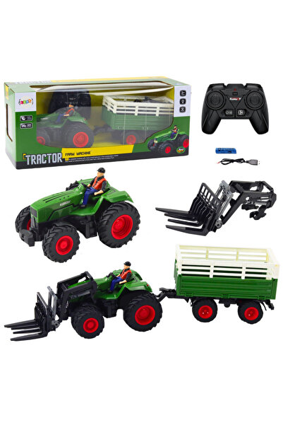 LeanToys Tractor telecomandat cu remorca si furca, 2.4 GHz