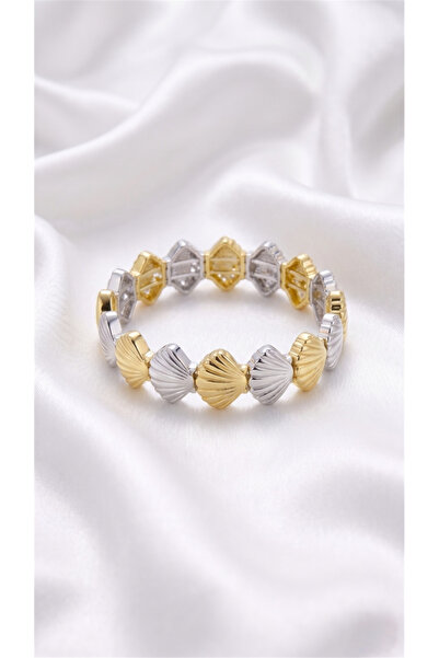 Pelin Aksesuar Silver and Gold Color Sea Shell Figured Flexible Bracelet