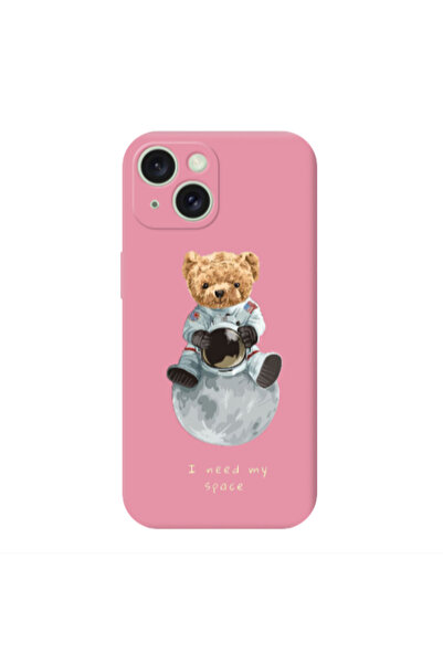 Other Apple iPhone 15 Plus Bear in space Pink Colored Silicone TPU Θήκη