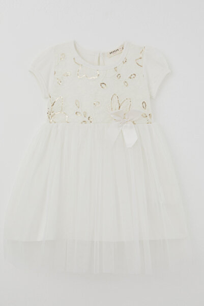 Breeze Girl's Short Sleeve Dress with Sequin Butterfly Embroidery and Tulle B...