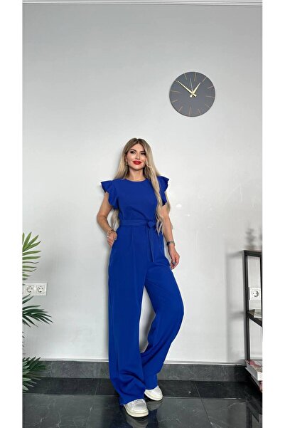in MOOD Volan Kol Detaylı Kuşaklı Finike Geniş Paça Şık Kadın Tulum