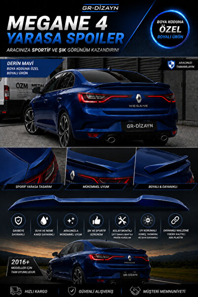 GR-Dizayn RENAULT MEGANE 4 ARACA ÖZEL BOYALI YARASA SPOİLER A+ FİBER (DERİN M...