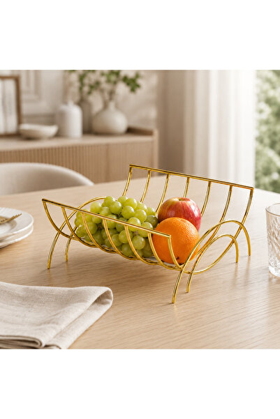 mba decor metal bending art Gold Tel Meyvelik 5 mm İçi Dolu Tel Dekoratif Tezgah Üstü Meyve Sepeti 24x12x14 cm