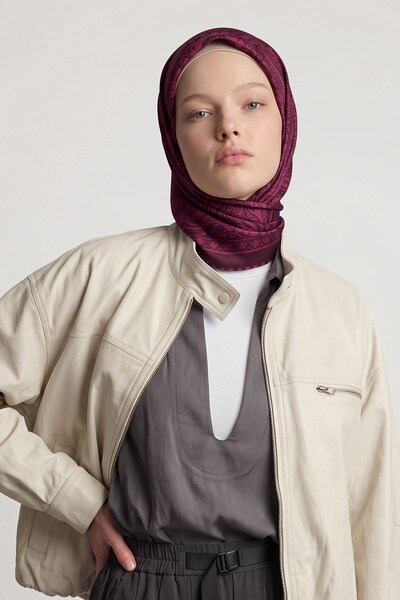Levidor Burgundy Ethnic Pattern Twill Silk Scarf