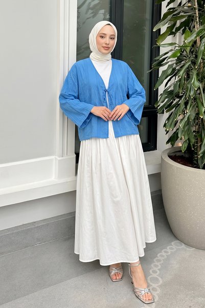 zenne Kimono texturat cu șireturi 2361 - SAKS BLUE