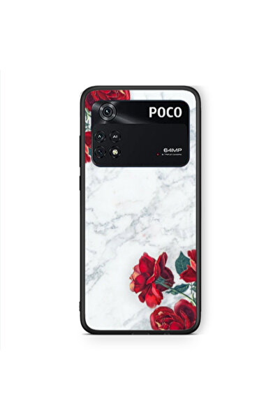 Other Xiaomi Poco M4 Pro 4G Marble and roses Black Glossy Θήκη