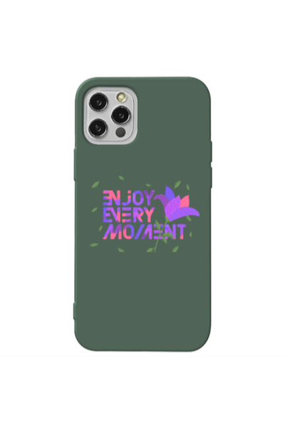 Other Apple iPhone 12 Pro Enjoy Every Moment Dark Green Colored Silicone TPU ...