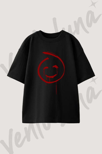 Vento Luna Mentalist Red John Tasarım Baskılı Unisex Oversize Kalıp Siyah Tshirt