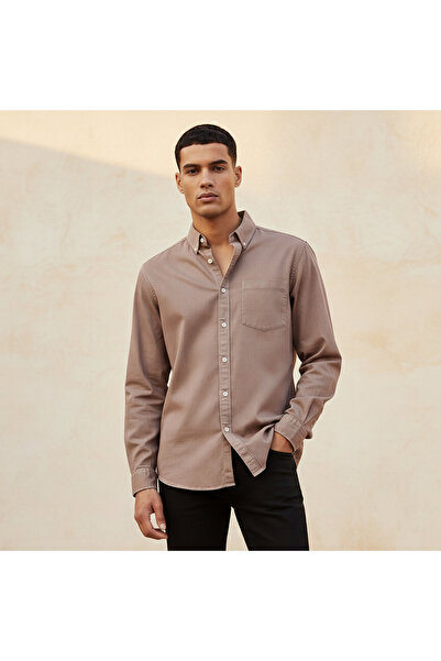 DMN Men Regular Fit Button-Down Collar Long Sleeves Denim Shirt