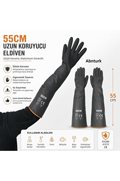 abnturk 55 CM Uzun Koruyucu İş Eldiveni – Kimyasal Dayanımlı, Su Geçirmez, Ka...