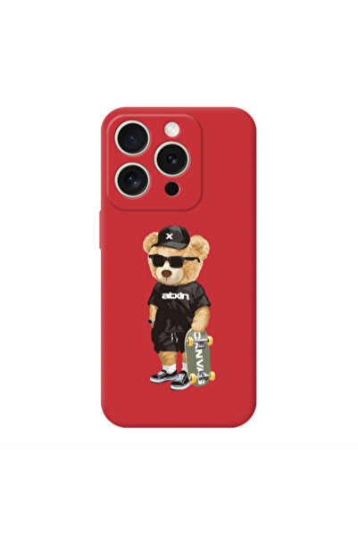 Other Apple iPhone 15 Pro Max Bear with glasses Red Colored Silicone TPU Θήκη