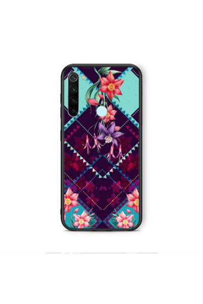 Other Xiaomi Redmi Note 8 Checkered flowers Black Glossy Θήκη