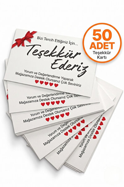 50 Adet Çift Yönlü E-Ticaret Sipariş Teşekkür Kartı -Müşteri Memnuniyet Kartı ( 8 x 5 cm )
