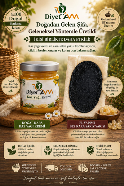 Diyet AVM DOĞAL KARS KAZ YAĞI KREMİ 170 ML VE GELENEKSEL DOĞAL EL YAPIMI KARA...