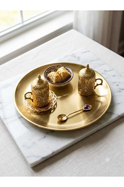 LOVYCO Gold Metal Presentation Tray |   Round Decorative Coffee and Treat Tra...