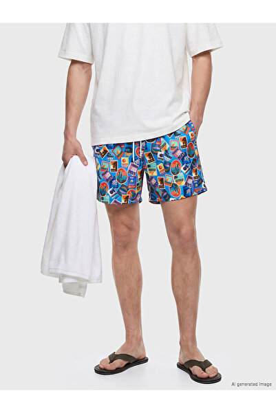 LC Waikiki Trendlucky Men's Short Length Patterned Swim Shorts with Differenc...