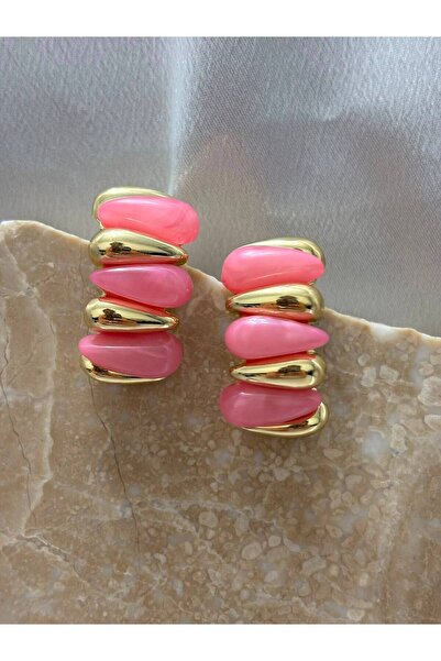 BIJUTERI Gold Detailed Colorful Design Earrings