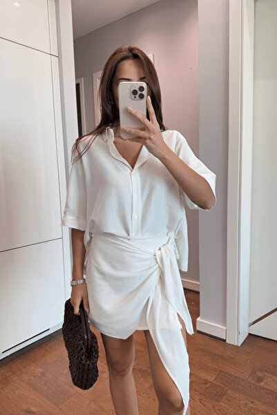 My Blog Ecru Skirt with Tie Detail Double Set - 2Y2352