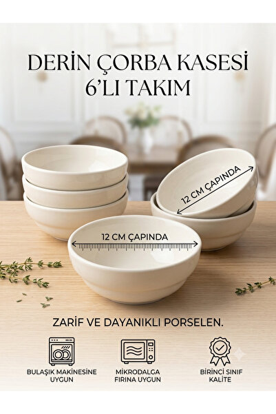 Generic Brand Set of 6 Porcelain Deep Soup Bowls - 12 cm Modern Presentation ...