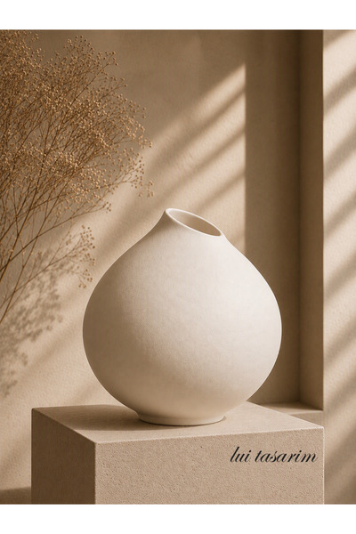 Lui Tasarım Μοντέρνο Βάζο Stoneware Διακοσμητικό Κομψό Κρεμ Χρώμα Κεραμικό Βά...