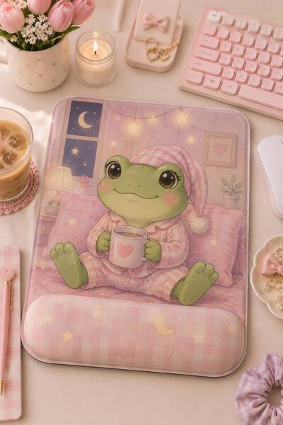 matizya Sevimli Kurbağa Desenli Bilek Destekli Mousepad – Pembe Pijamalı Girl...
