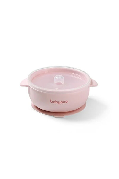 Babyono Μπολ σιλικόνης με λαβές, καπάκι και βάση με βεντούζα - Ροζ