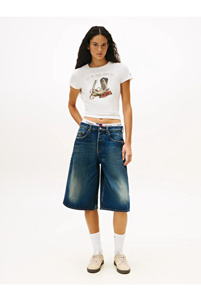 Tommy Hilfiger TJW SLIM IDAHO NOVEL, YBH Beyaz Kadın T-Shirt