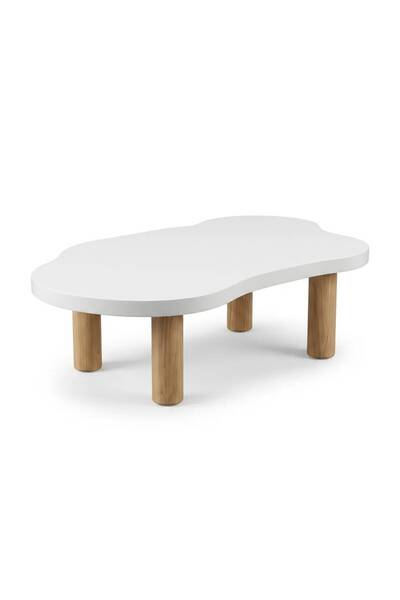 LkAhşap Modern Asimetrik Orta Sehpa 110x45 cm - 45 cm Yükseklik | 36 mm MDF Tabla | Masif Gürgen Kendi Renk Ahşap Ayak | Minimal Tasarım