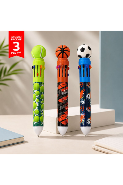 Midi Set of 3 Multi-Colored Pens with Sports Ball Design