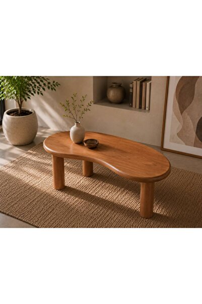LkAhşap Masif Kayın Ağacı Asimetrik Orta Sehpa 100x50 cm | El Yapımı Organik Tasarım Ahşap Sehpa 45 cm