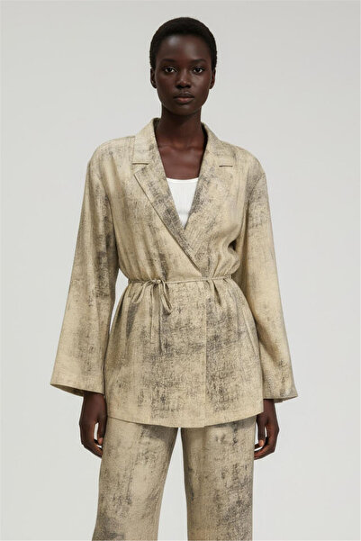 Perspective Beige Patterned Classic Collar Jacket