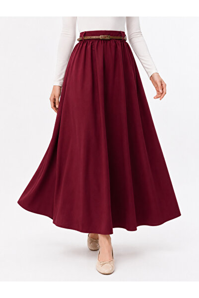 Foremia Drawstring Belt Detail Soft Skirt-Burgundy