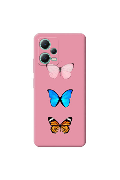 Other Xiaomi Redmi Note 12 Pro 5G Triple Butterfly Pink Colored Silicone TPU ...