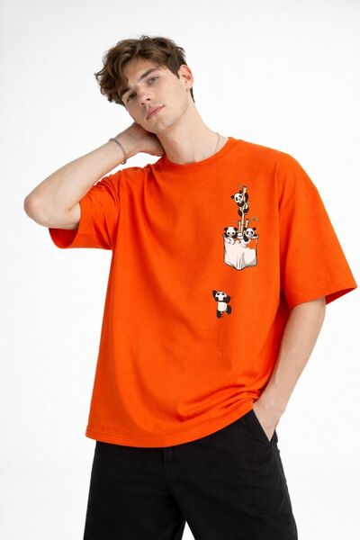 beybunn Panda - Printed Oversize T-Shirt Orange